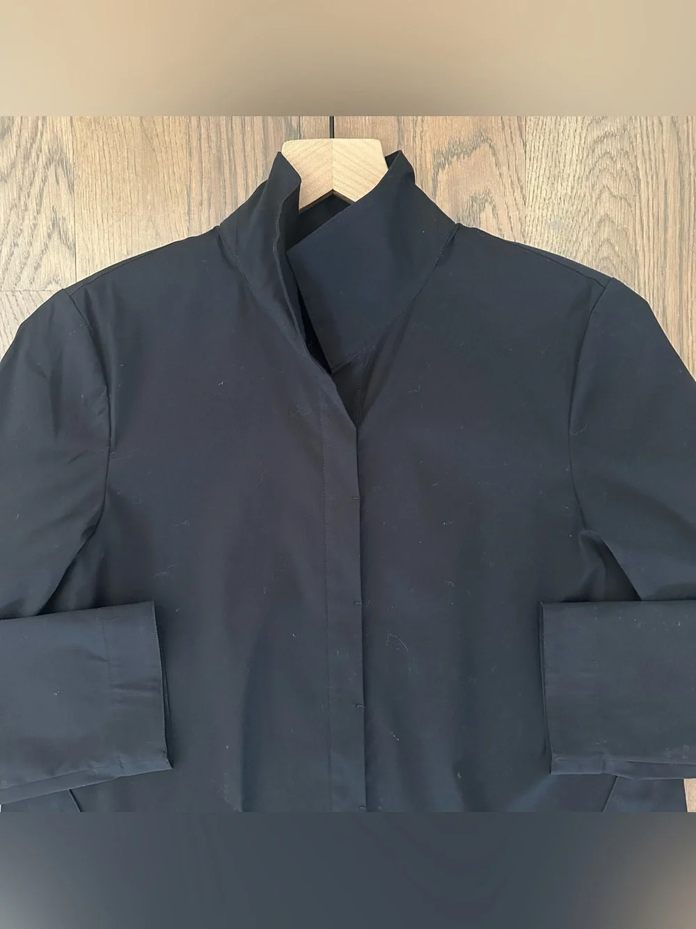 Lafayette 148 New York Cotton Poplin Stand Collar Tunic Foldover Shirt Black S - Picture 6 of 8